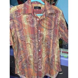 Bugatchi Uomo Short Sleeve Striped Men's‎ Button Up Shirt Size M